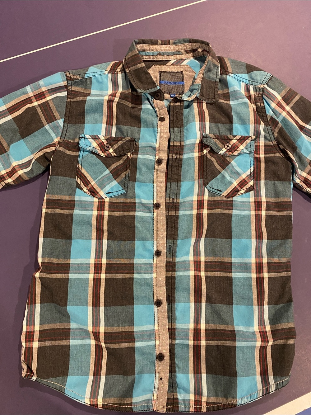 burnside Blue and Brown Plaid Casual Button-Down Shirt